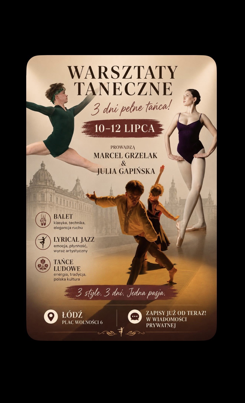 🩰Warsztaty taneczne | 10-12 lipca 2026 | Łódź 🩰