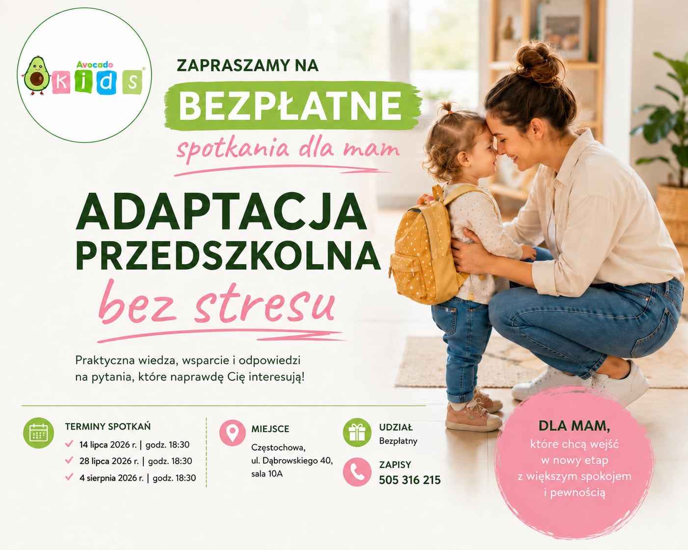 Bezpłatne spotkanie dla Mam - Adaptacja Przedszkolna bez stresu 