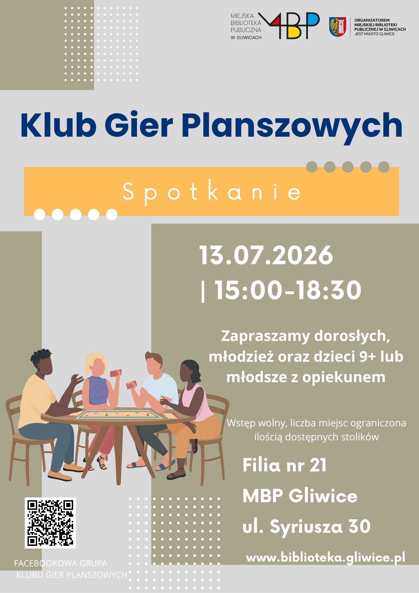 Spotkanie klubu gier planszowych filii 21 MBP Gliwice lipiec 2026